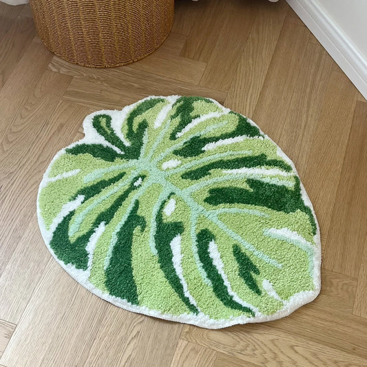 Green Leaf Monstera Tufted Rug Palm Shaped Bathroom anti Slip Pad Home Decor Mat Rugs for Bedroom Door Mat Entrance Bathroom Rug
