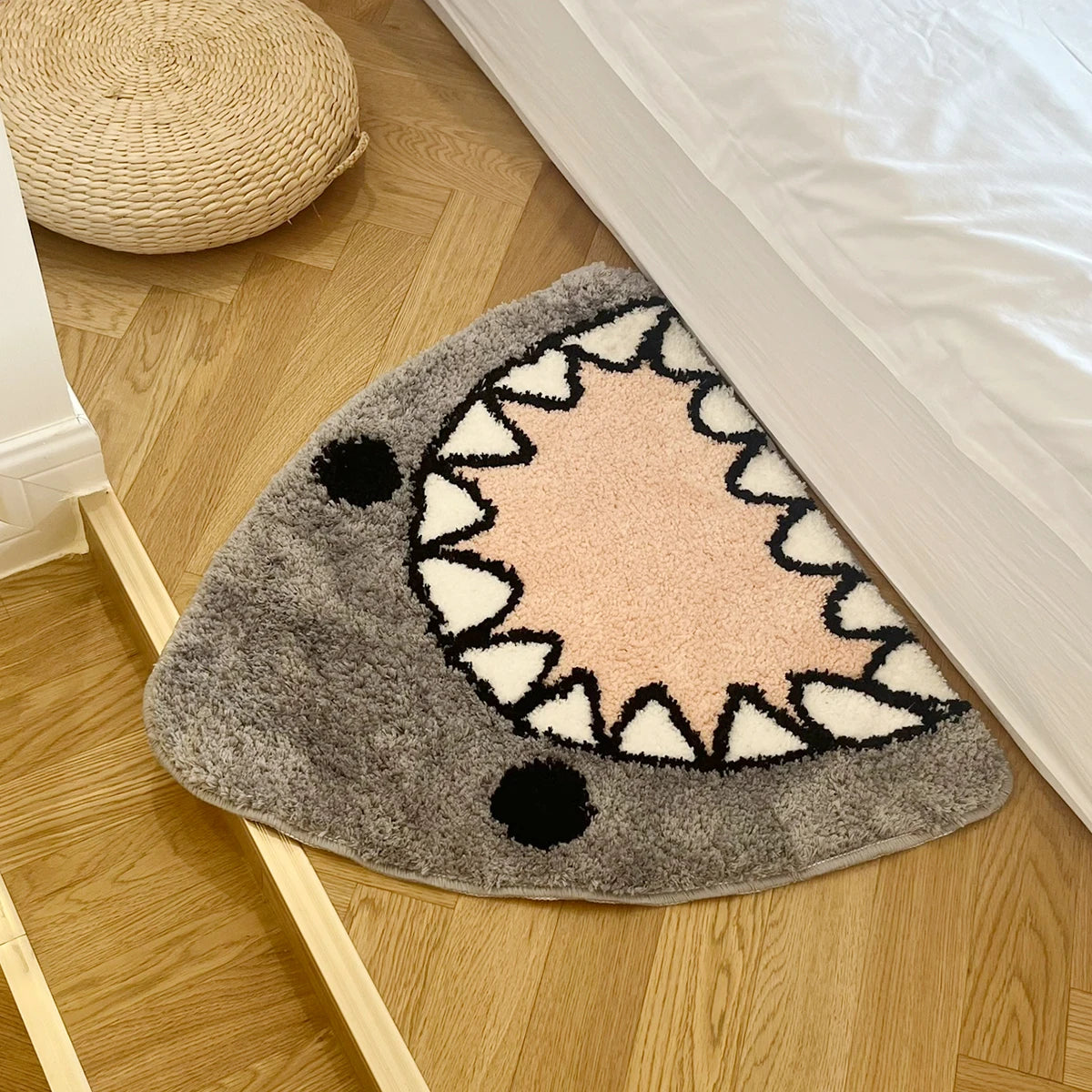 Cool Grey Shark Cute Tufted Rug Cartoon Simple Housewarming Gift Idea Flocked Soft Room Handmade Non-Slip Home Decoration Carpet