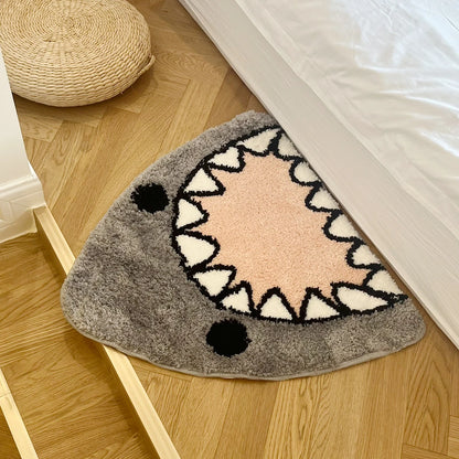 Cool Grey Shark Cute Tufted Rug Cartoon Simple Housewarming Gift Idea Flocked Soft Room Handmade Non-Slip Home Decoration Carpet